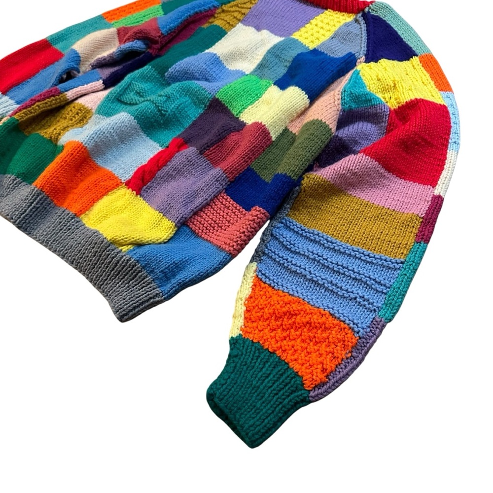 Vintage multi-color patchwork chunky knit sweater - Picture 6 of 8